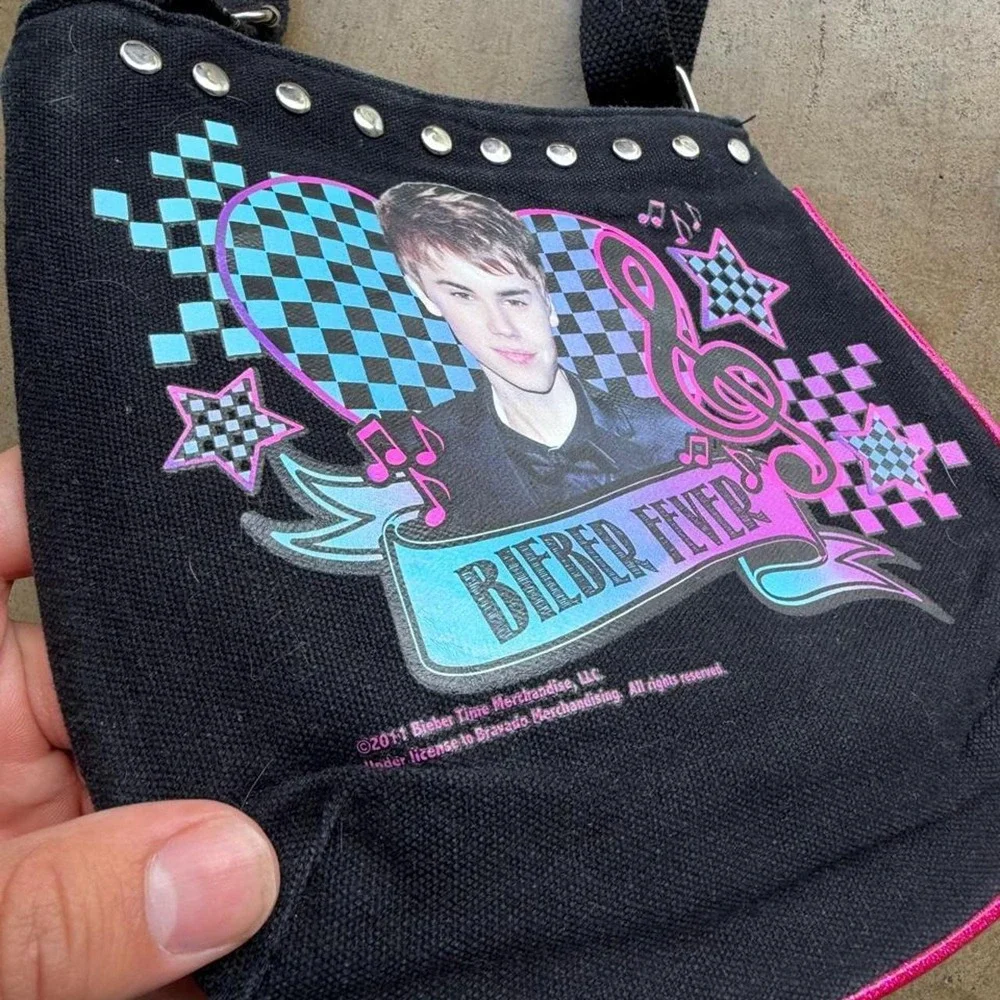 Rare Justin Bieber Fever Y2K black & pink crossbody bag
